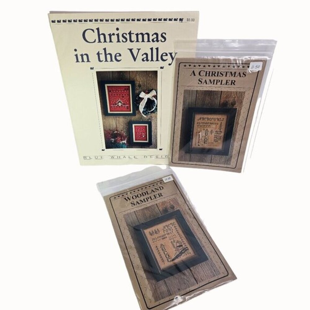 Blue Whale Designs Cross Stitch Christmas and Woodland Samplers Charms Lot of 3